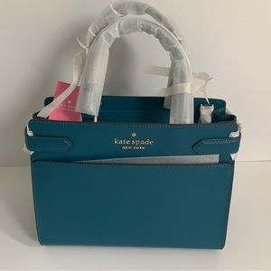 NWT Kate Spade Staci Medium Satchel in Dark Peacock with matching large wallet